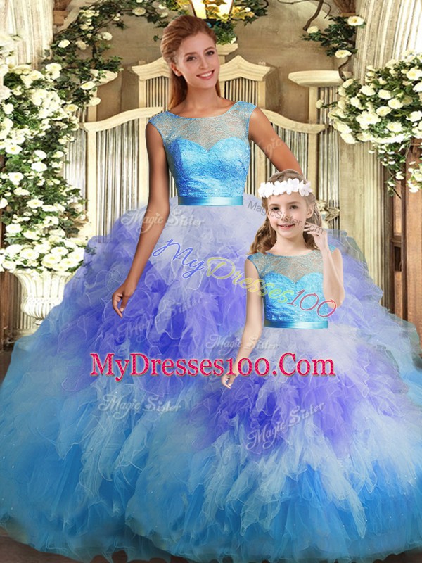 Cheap Lace and Ruffles Sweet 16 Dress Multi-color Backless Sleeveless Floor Length