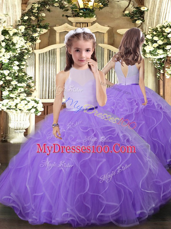 Lavender Backless Quinceanera Gowns Ruffles Sleeveless Floor Length