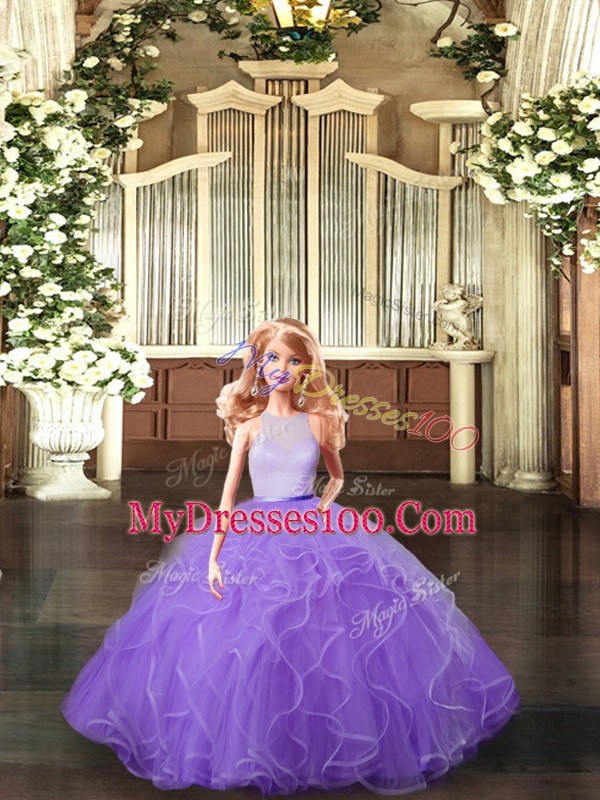 Lavender Backless Quinceanera Gowns Ruffles Sleeveless Floor Length