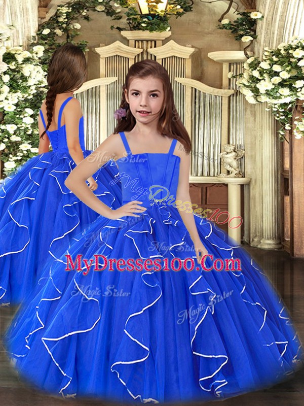 Dazzling Royal Blue Straps Lace Up Ruffles Winning Pageant Gowns Sleeveless