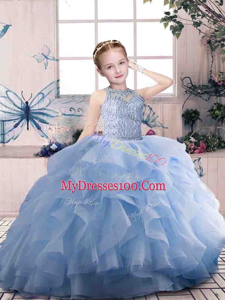 Ball Gowns Little Girls Pageant Gowns Lavender Scoop Organza Sleeveless Floor Length Zipper