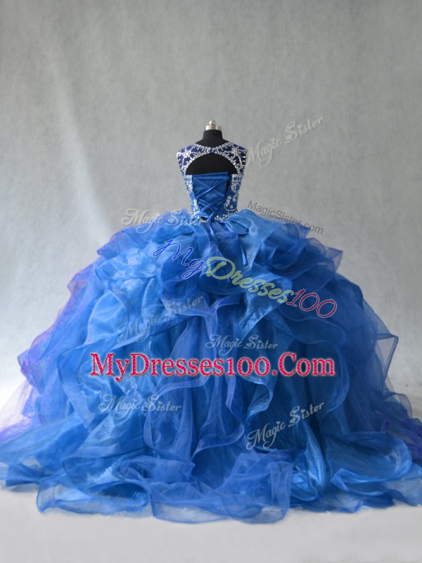 Elegant Organza Sleeveless Floor Length Quince Ball Gowns and Beading and Ruffles
