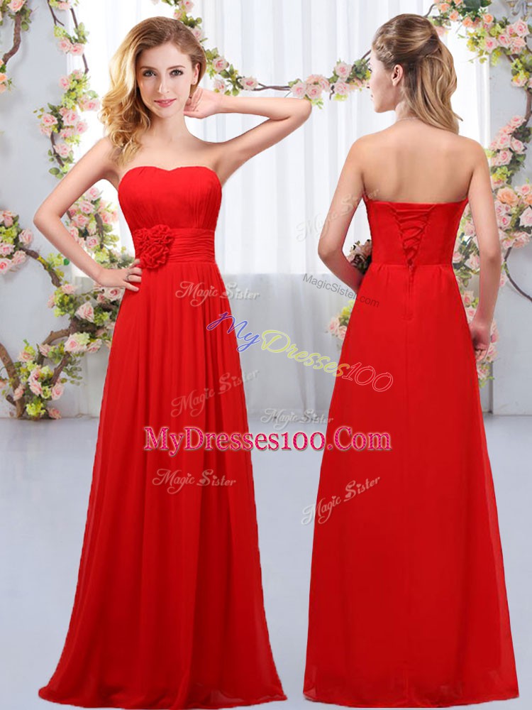 Red Sleeveless Floor Length Hand Made Flower Lace Up Wedding Guest Dresses