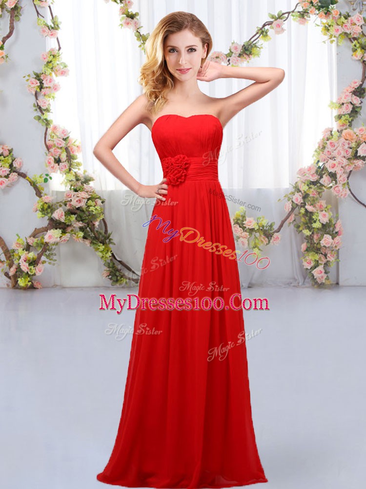 Red Sleeveless Floor Length Hand Made Flower Lace Up Wedding Guest Dresses