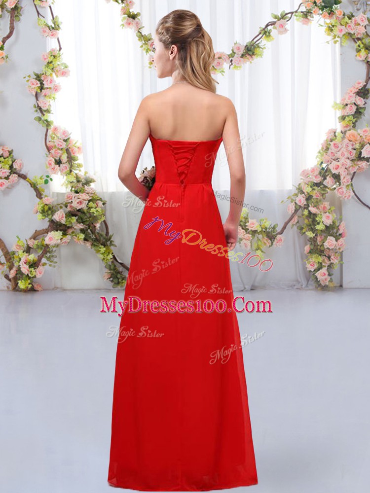 Red Sleeveless Floor Length Hand Made Flower Lace Up Wedding Guest Dresses