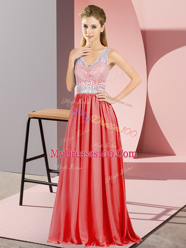 Free and Easy One Shoulder Sleeveless Backless Evening Dress Red Chiffon