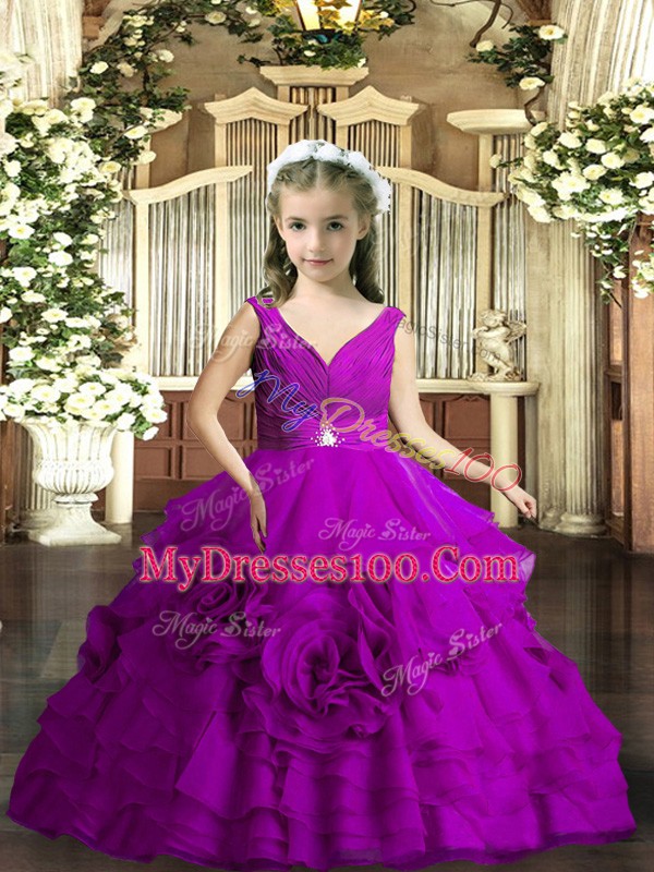 Custom Design Sleeveless Backless Floor Length Beading and Ruching Glitz Pageant Dress