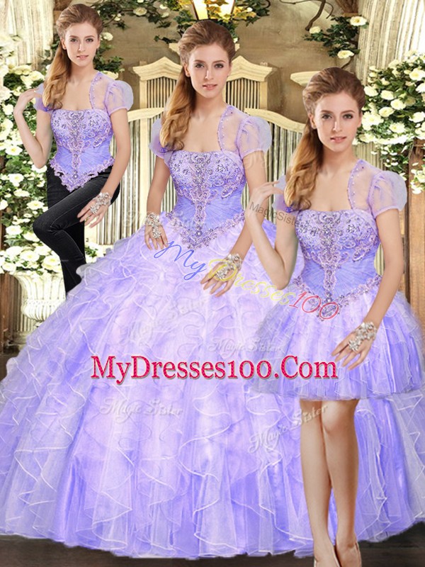 Discount Strapless Sleeveless Lace Up Quinceanera Dresses Lavender Tulle