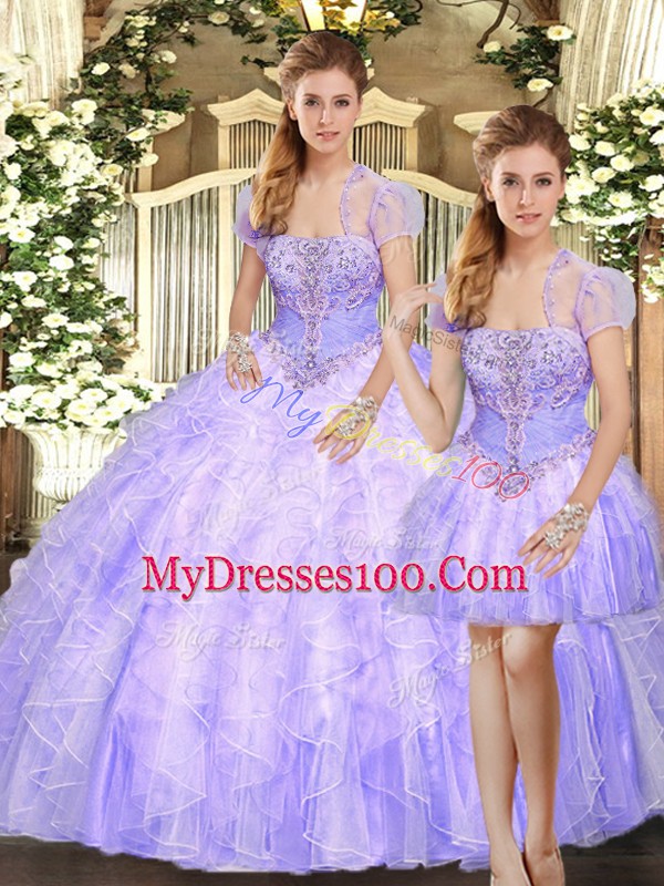 Discount Strapless Sleeveless Lace Up Quinceanera Dresses Lavender Tulle