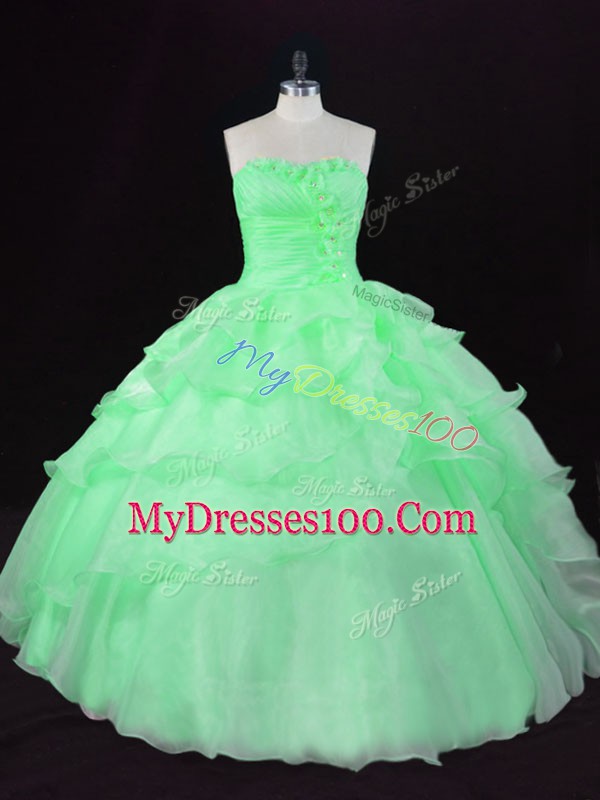 Organza Lace Up Sweetheart Sleeveless Floor Length Quinceanera Gown Hand Made Flower