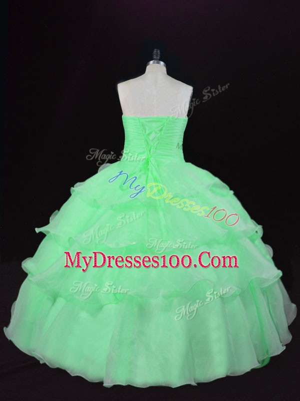 Organza Lace Up Sweetheart Sleeveless Floor Length Quinceanera Gown Hand Made Flower
