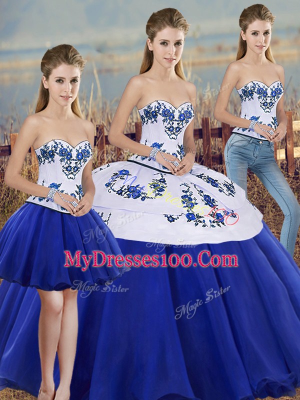 Vintage Royal Blue Sweetheart Lace Up Embroidery and Bowknot Vestidos de Quinceanera Sleeveless