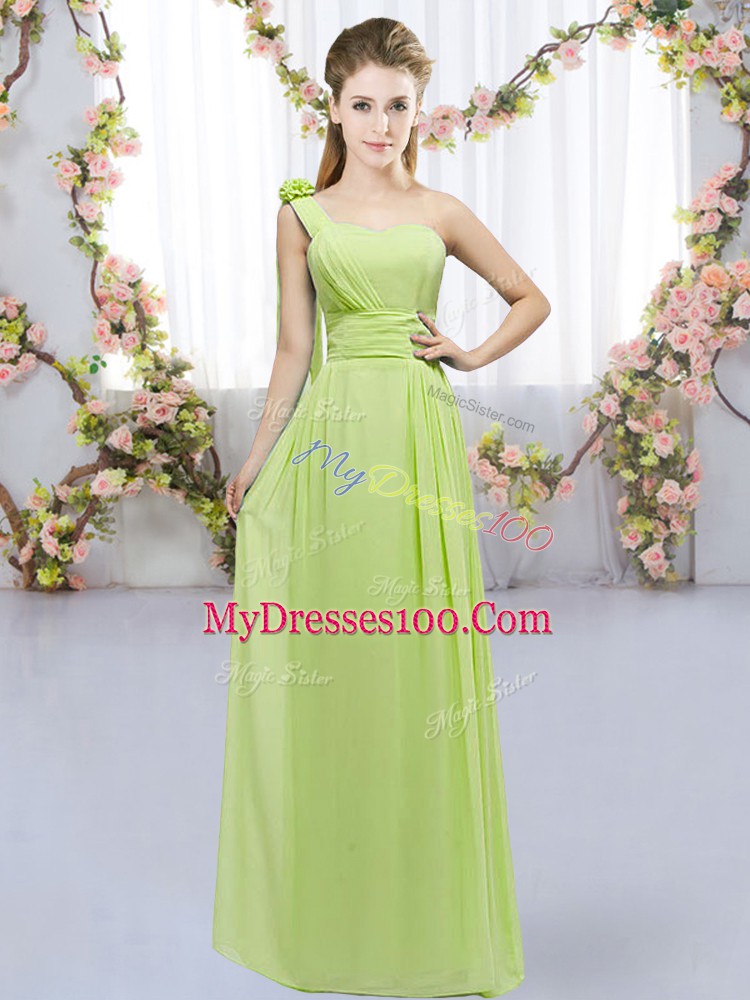 Yellow Green Empire Hand Made Flower Damas Dress Lace Up Chiffon Sleeveless Floor Length