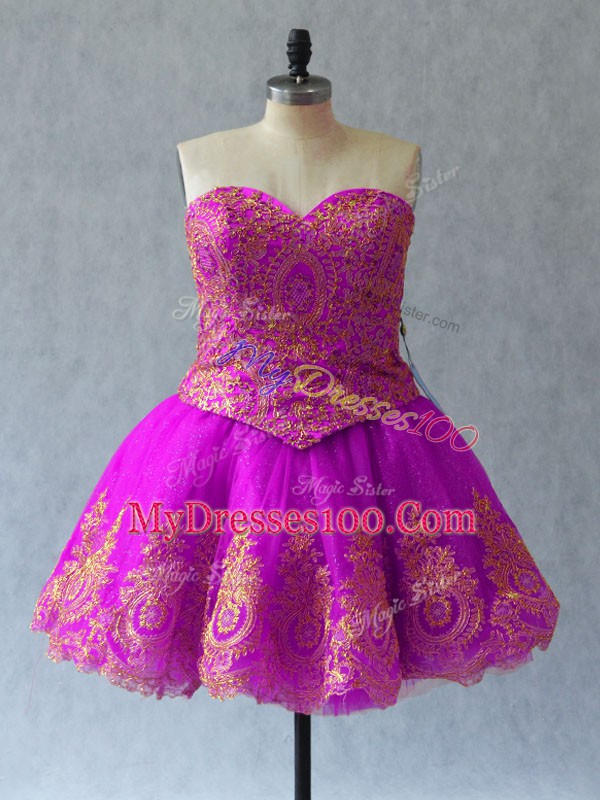 Customized Sleeveless Lace Up Mini Length Appliques and Embroidery Dress for Prom