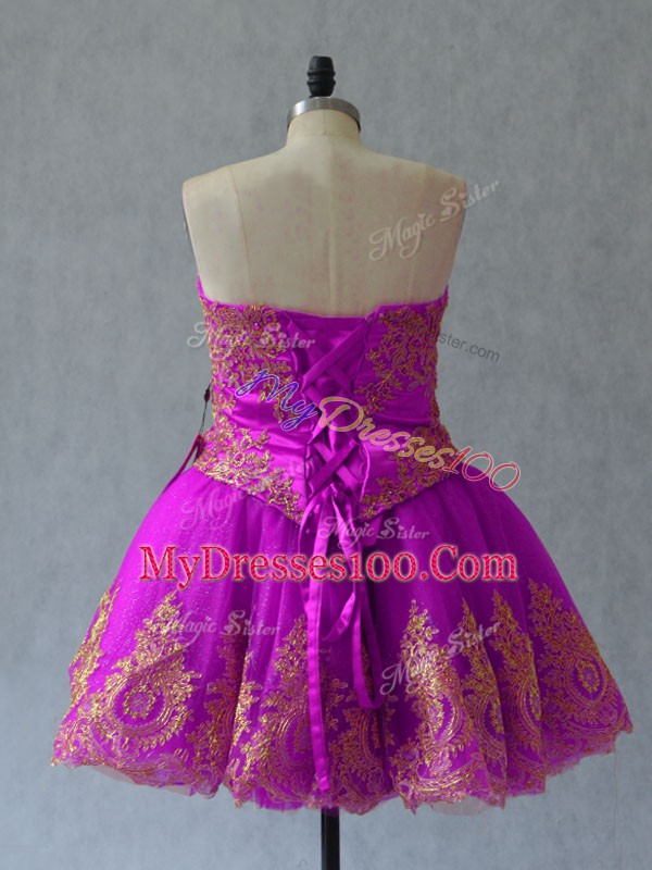 Customized Sleeveless Lace Up Mini Length Appliques and Embroidery Dress for Prom