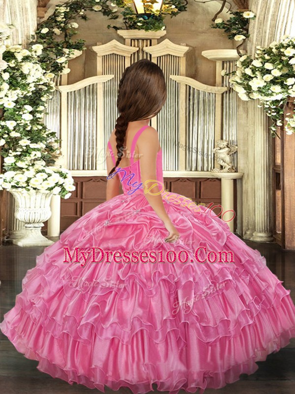 Discount Aqua Blue Organza Lace Up Straps Sleeveless Floor Length Kids Pageant Dress Ruffled Layers