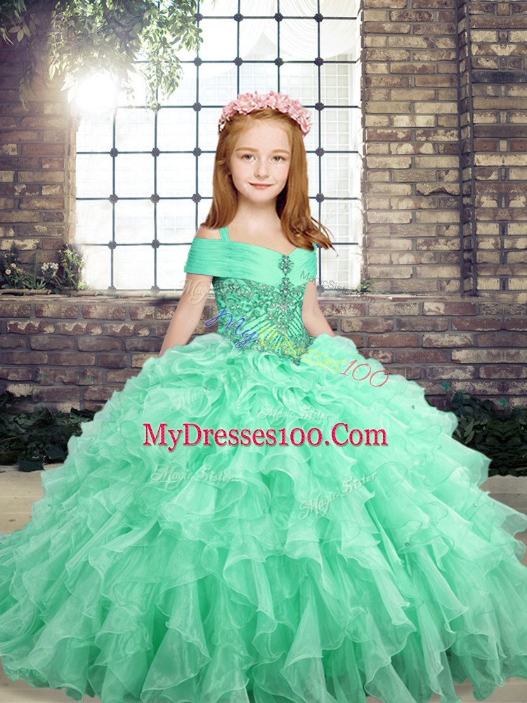 Straps Sleeveless Lace Up Winning Pageant Gowns Apple Green Organza
