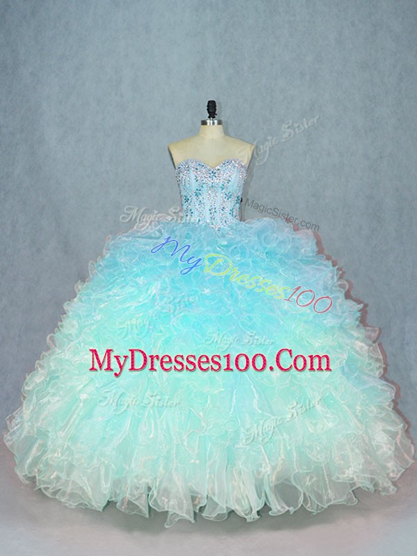 Custom Made Sleeveless Organza Lace Up Sweet 16 Dresses in Multi-color with Beading and Ruffles