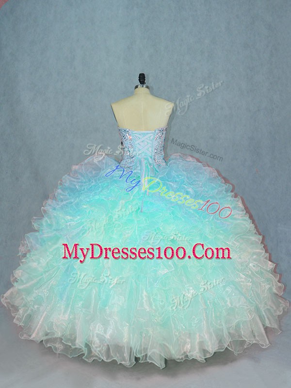 Custom Made Sleeveless Organza Lace Up Sweet 16 Dresses in Multi-color with Beading and Ruffles