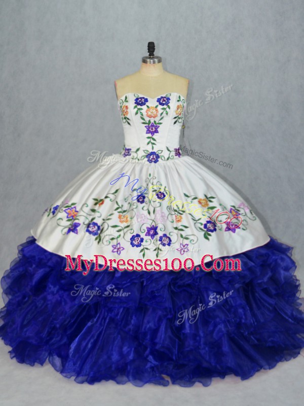 Latest Beading and Embroidery 15th Birthday Dress Royal Blue Lace Up Sleeveless Floor Length