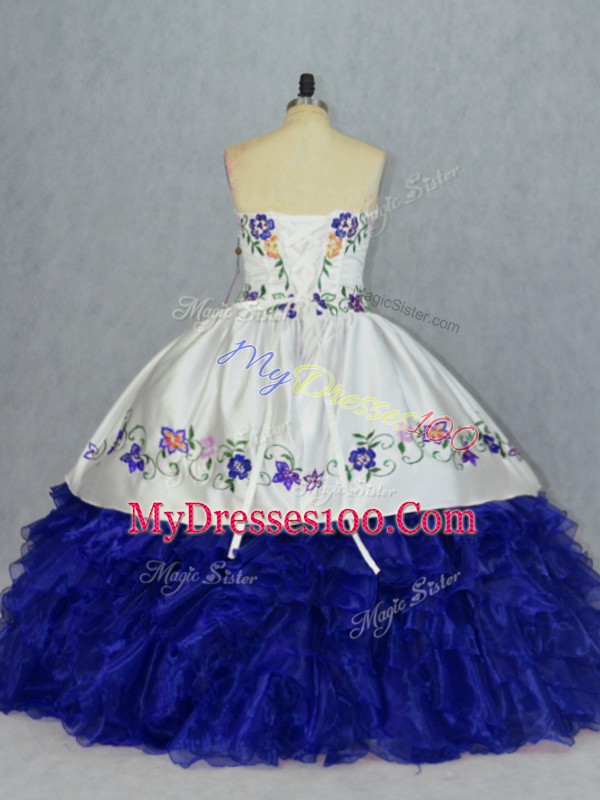 Latest Beading and Embroidery 15th Birthday Dress Royal Blue Lace Up Sleeveless Floor Length