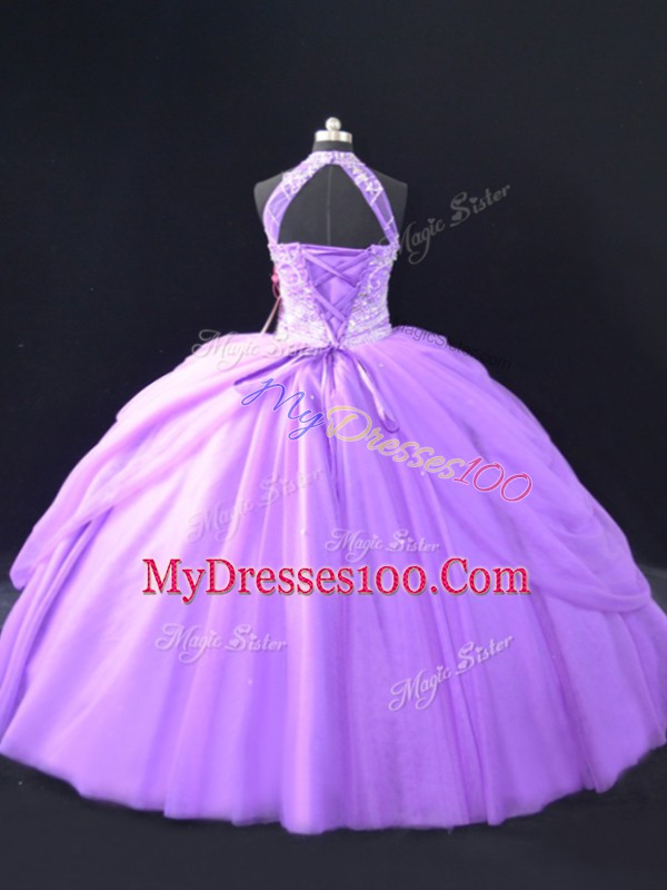 Floor Length Lavender Quinceanera Dress Halter Top Sleeveless