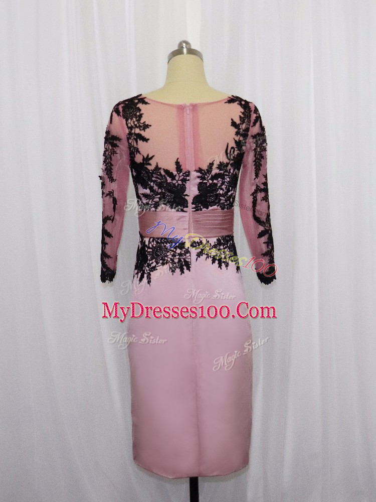 Mini Length Pink Satin Long Sleeves Lace and Appliques