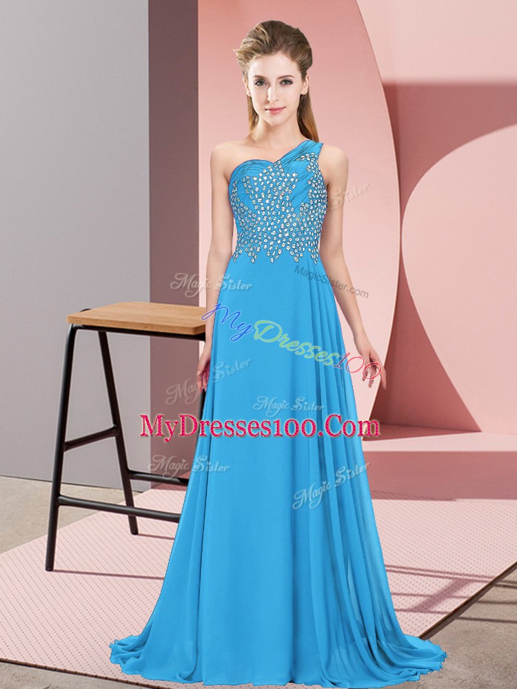 Best Sleeveless Side Zipper Floor Length Beading Prom Dresses