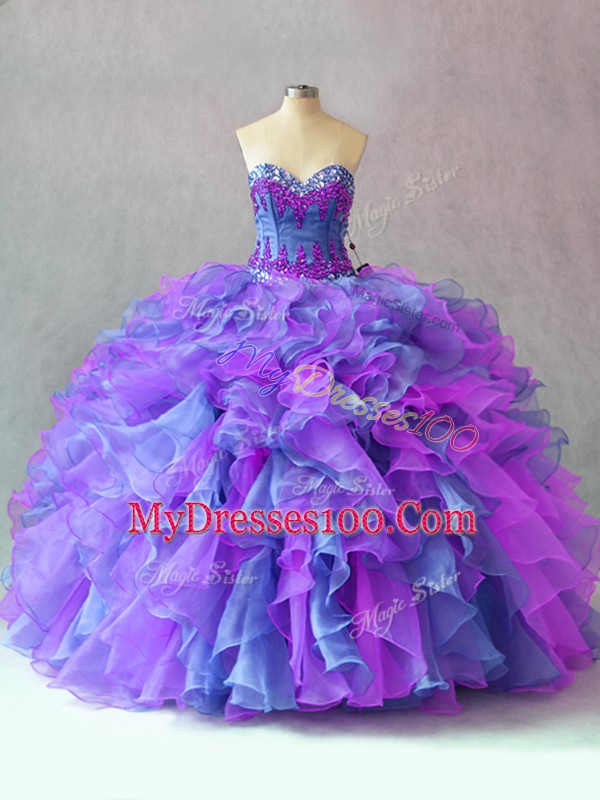 Sleeveless Beading and Appliques and Ruffles Lace Up Sweet 16 Dress