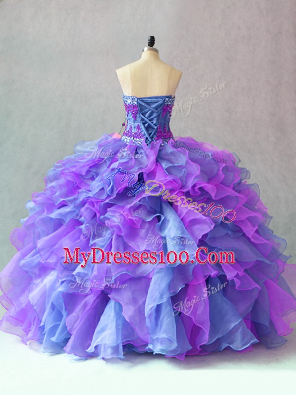 Sleeveless Beading and Appliques and Ruffles Lace Up Sweet 16 Dress