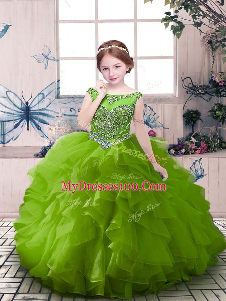 Wonderful Green Little Girls Pageant Dress Wholesale Party and Sweet 16 and Wedding Party with Beading Scoop Sleeveless Zipper