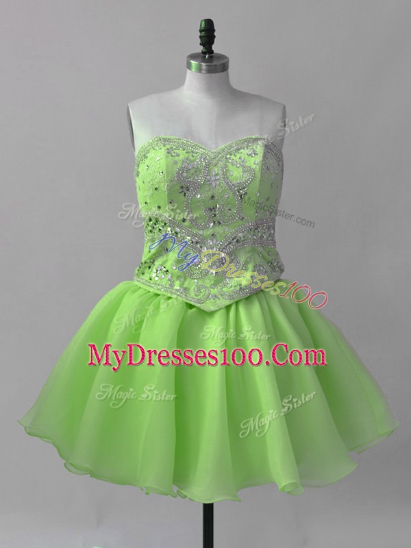 Custom Designed Organza Sleeveless Mini Length Dress for Prom and Beading