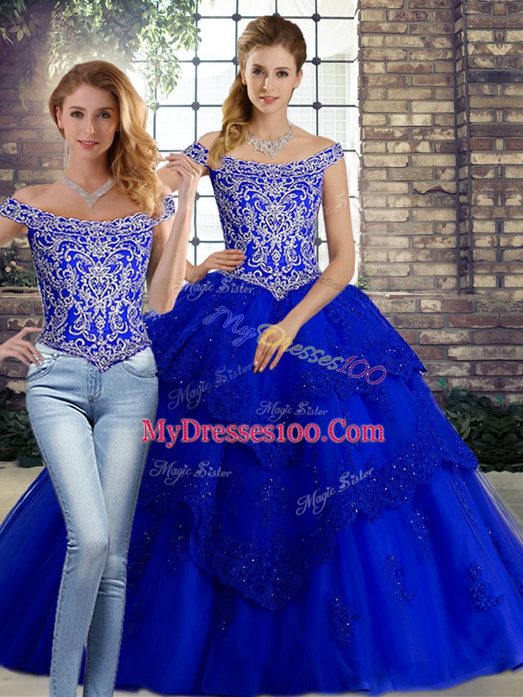 Tulle Sleeveless Quinceanera Gowns Brush Train and Beading and Lace