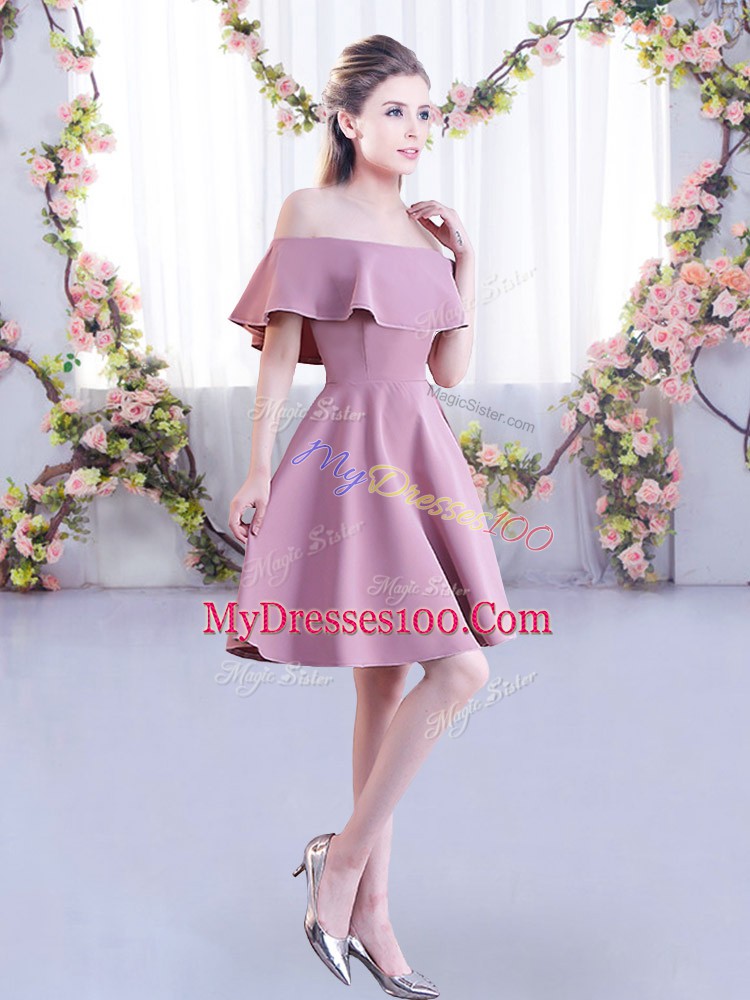 Fabulous Pink Bridesmaids Dress Wedding Party with Ruching Off The Shoulder Short Sleeves Zipper