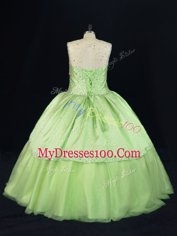 Great Ball Gowns Sweet 16 Quinceanera Dress Yellow Green Scoop Tulle Sleeveless Floor Length Lace Up