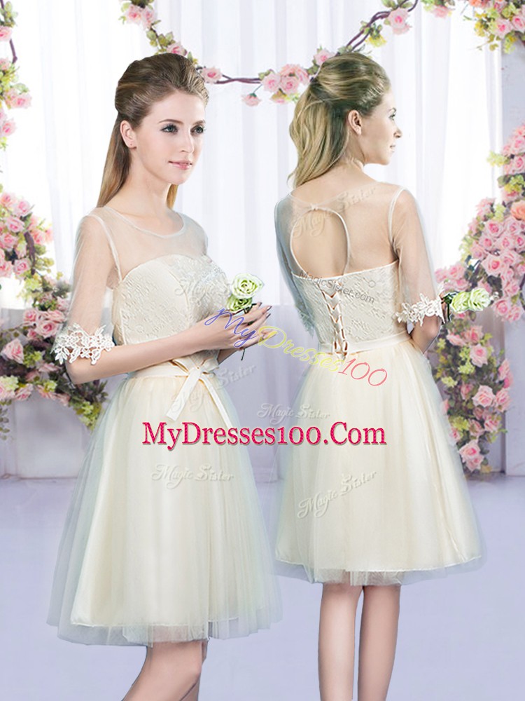 Pretty Half Sleeves Lace and Bowknot Lace Up Bridesmaids Dress