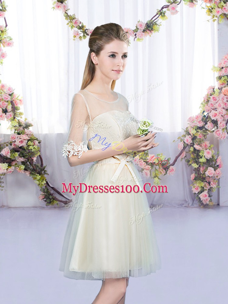 Pretty Half Sleeves Lace and Bowknot Lace Up Bridesmaids Dress