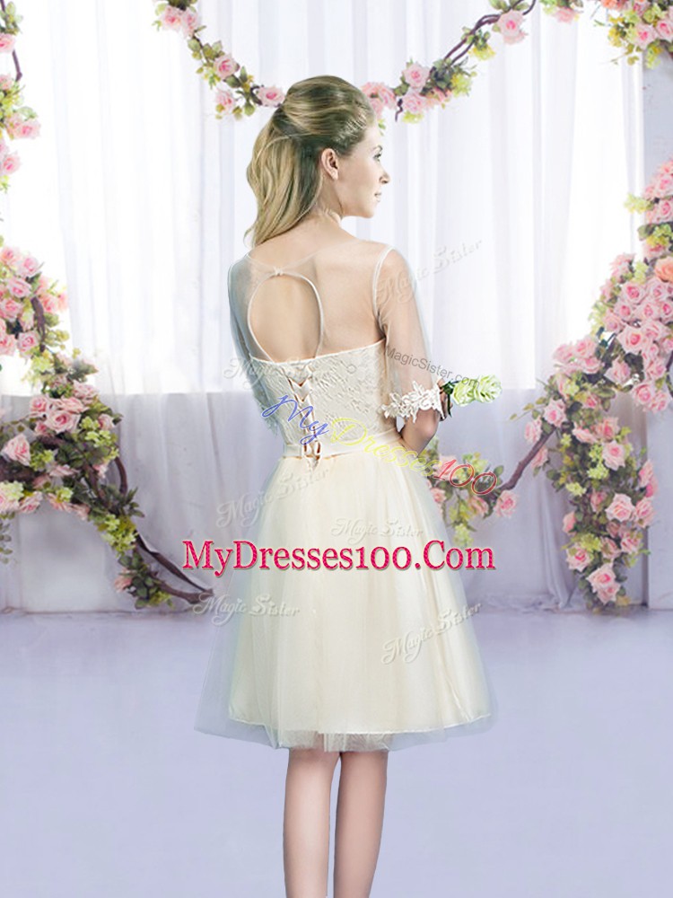 Pretty Half Sleeves Lace and Bowknot Lace Up Bridesmaids Dress