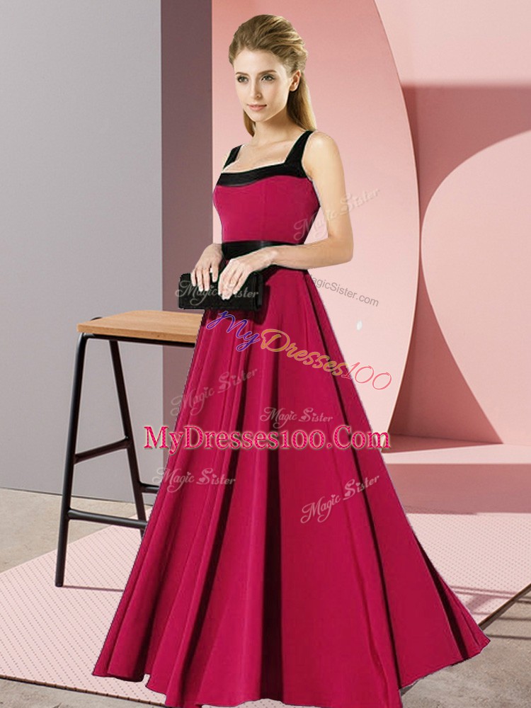 Hot Selling Empire Bridesmaids Dress Fuchsia Square Chiffon Sleeveless Floor Length Zipper