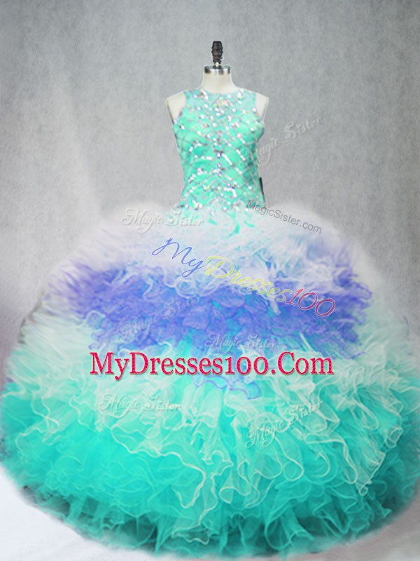 High End Multi-color 15 Quinceanera Dress Sweet 16 and Quinceanera with Beading and Ruffles Scoop Sleeveless Zipper