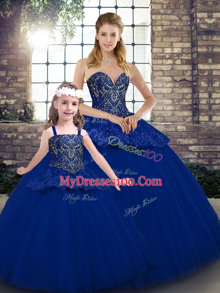 Suitable Royal Blue Sweetheart Neckline Beading and Appliques Quinceanera Dress Sleeveless Lace Up