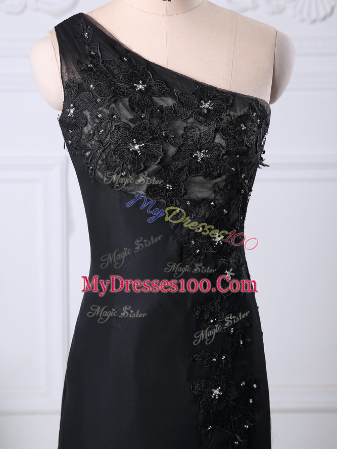 Black Dress for Prom Taffeta Brush Train Sleeveless Beading and Lace