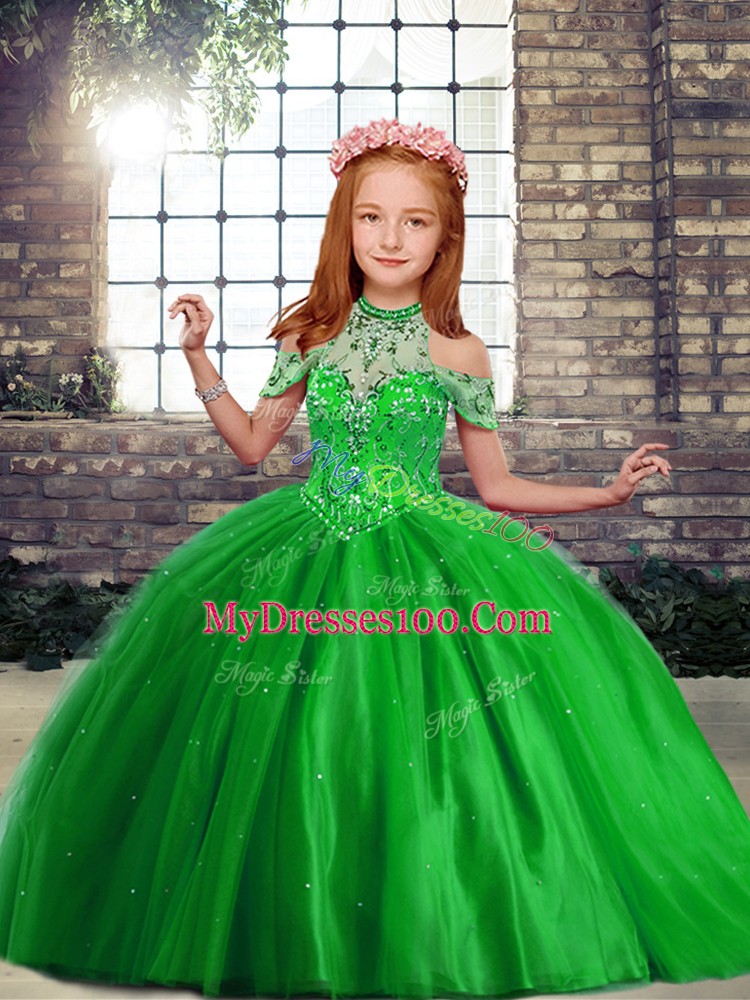 Adorable Sleeveless Beading Floor Length Kids Pageant Dress