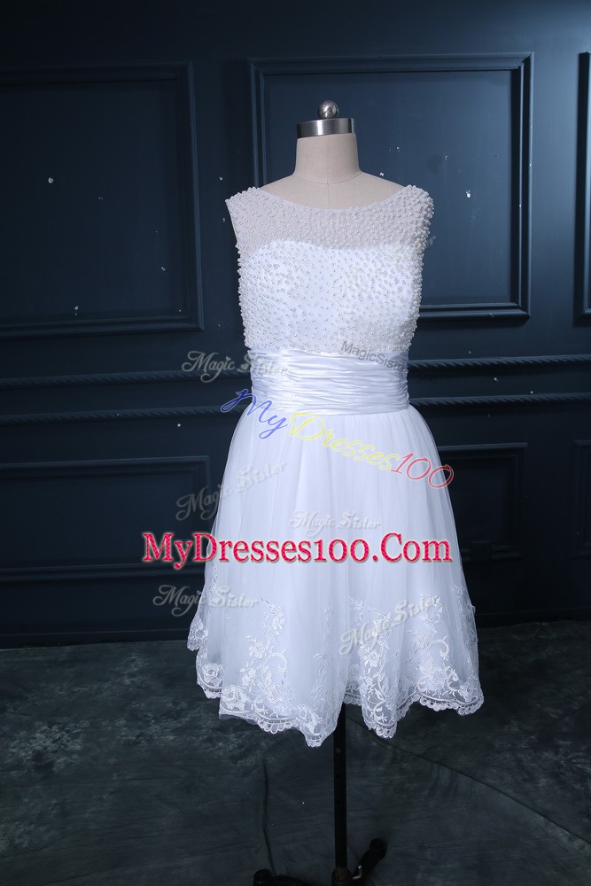 Extravagant White Sleeveless Beading and Lace Bridal Gown