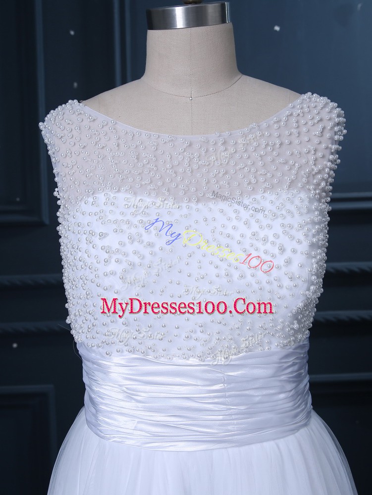Extravagant White Sleeveless Beading and Lace Bridal Gown