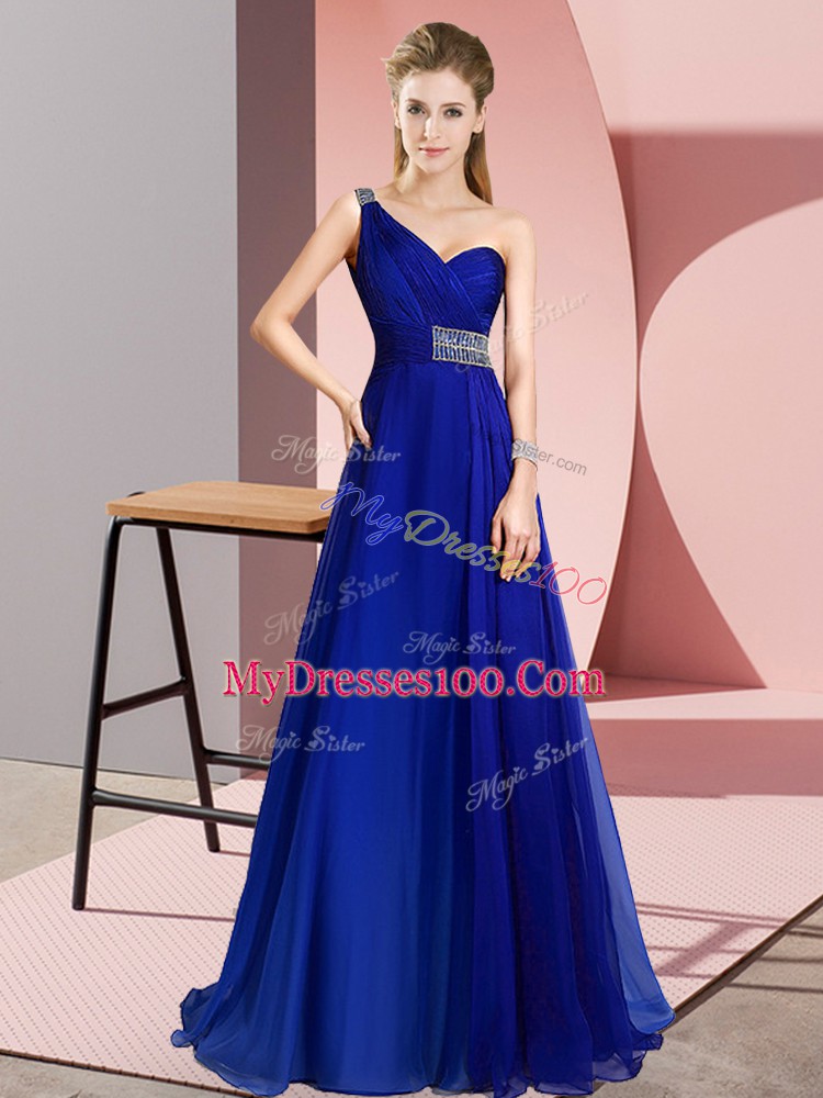 Royal Blue Prom Gown One Shoulder Sleeveless Brush Train Criss Cross