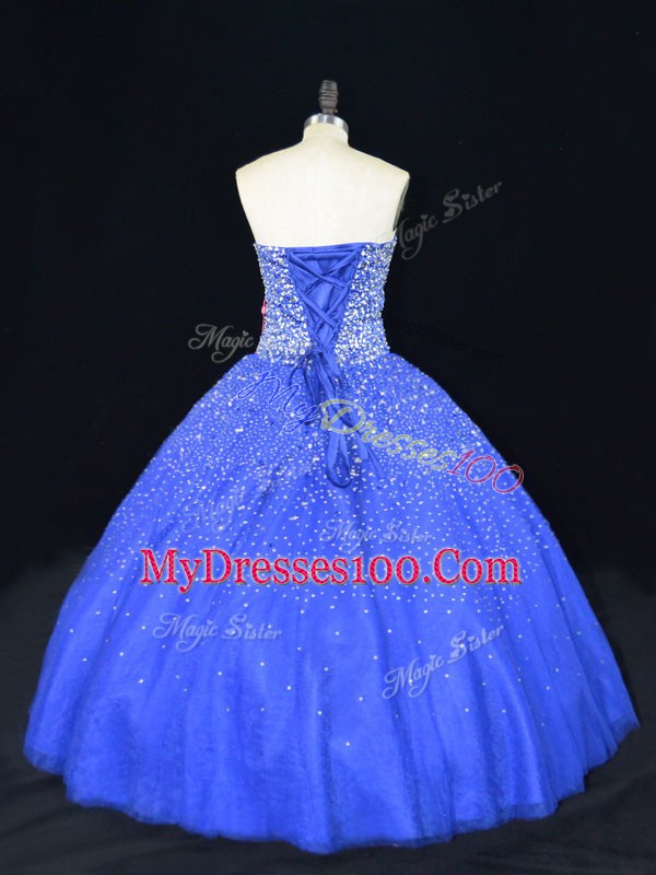 Royal Blue Strapless Neckline Beading Quinceanera Gown Sleeveless Lace Up