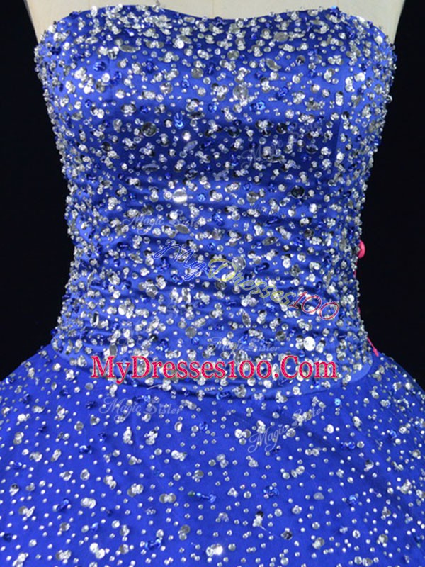 Royal Blue Strapless Neckline Beading Quinceanera Gown Sleeveless Lace Up