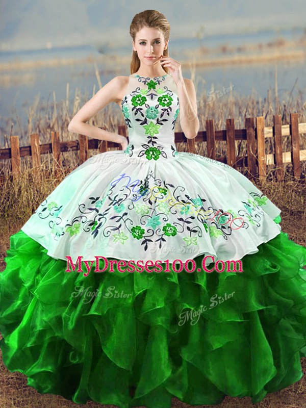 Dazzling Ball Gowns 15 Quinceanera Dress Halter Top Organza Sleeveless Floor Length Lace Up