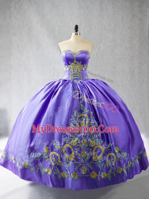 Fashion Floor Length Purple Sweet 16 Dresses Sweetheart Sleeveless Lace Up